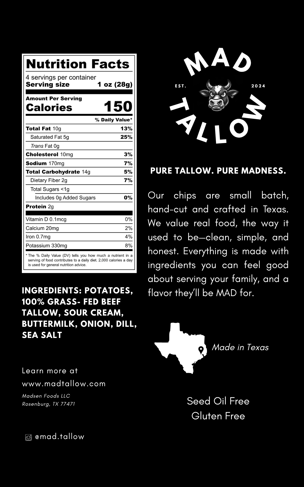 Mad Tallow Space City Sour Cream & Onion Beef Tallow Chips