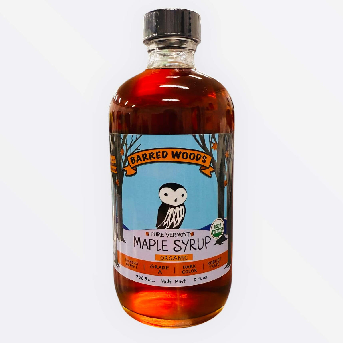 Glass Bottle of Pure Vermont Organic Maple Syrup - Half Pint
