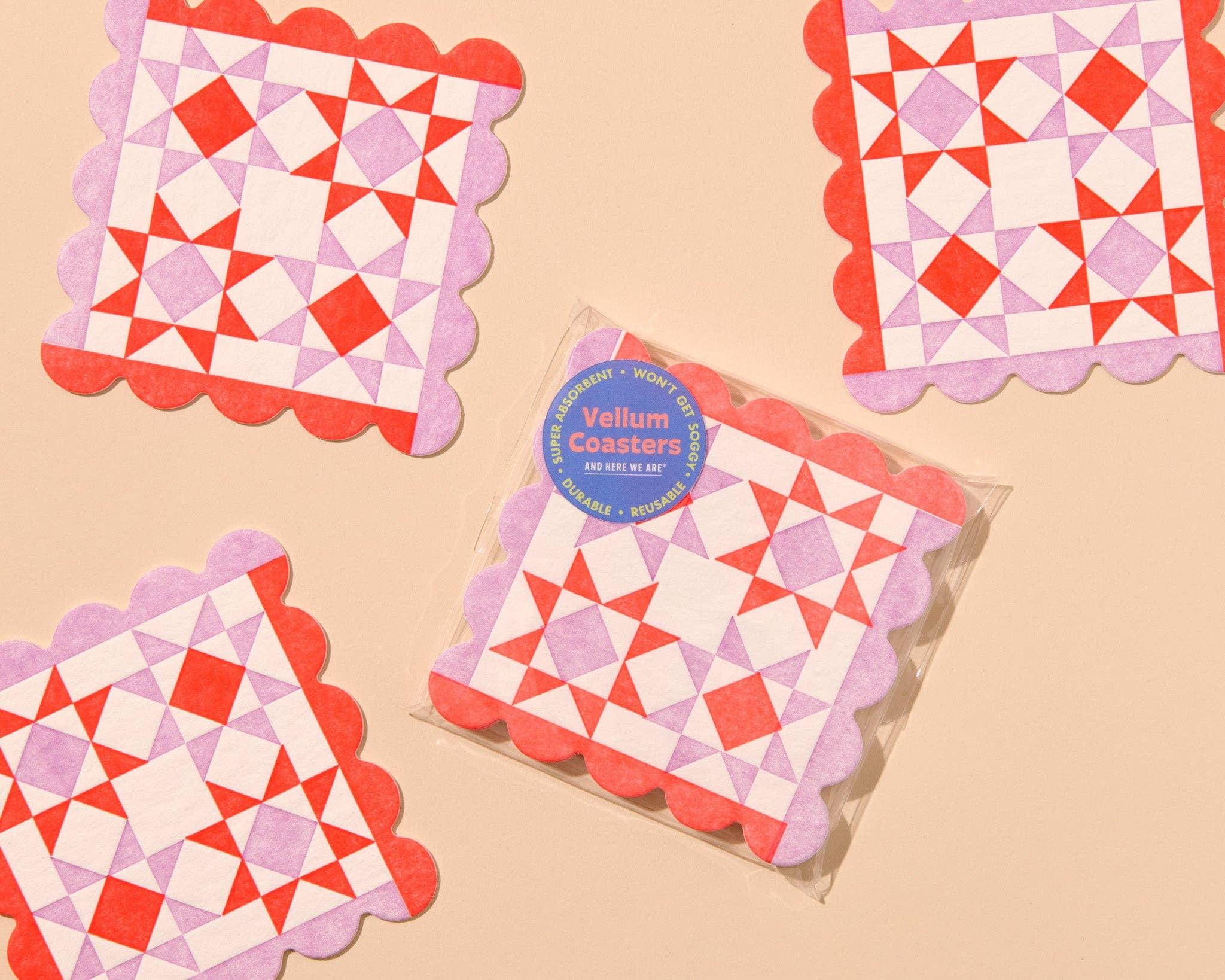 Coasters Mod Quilt Red/Pink