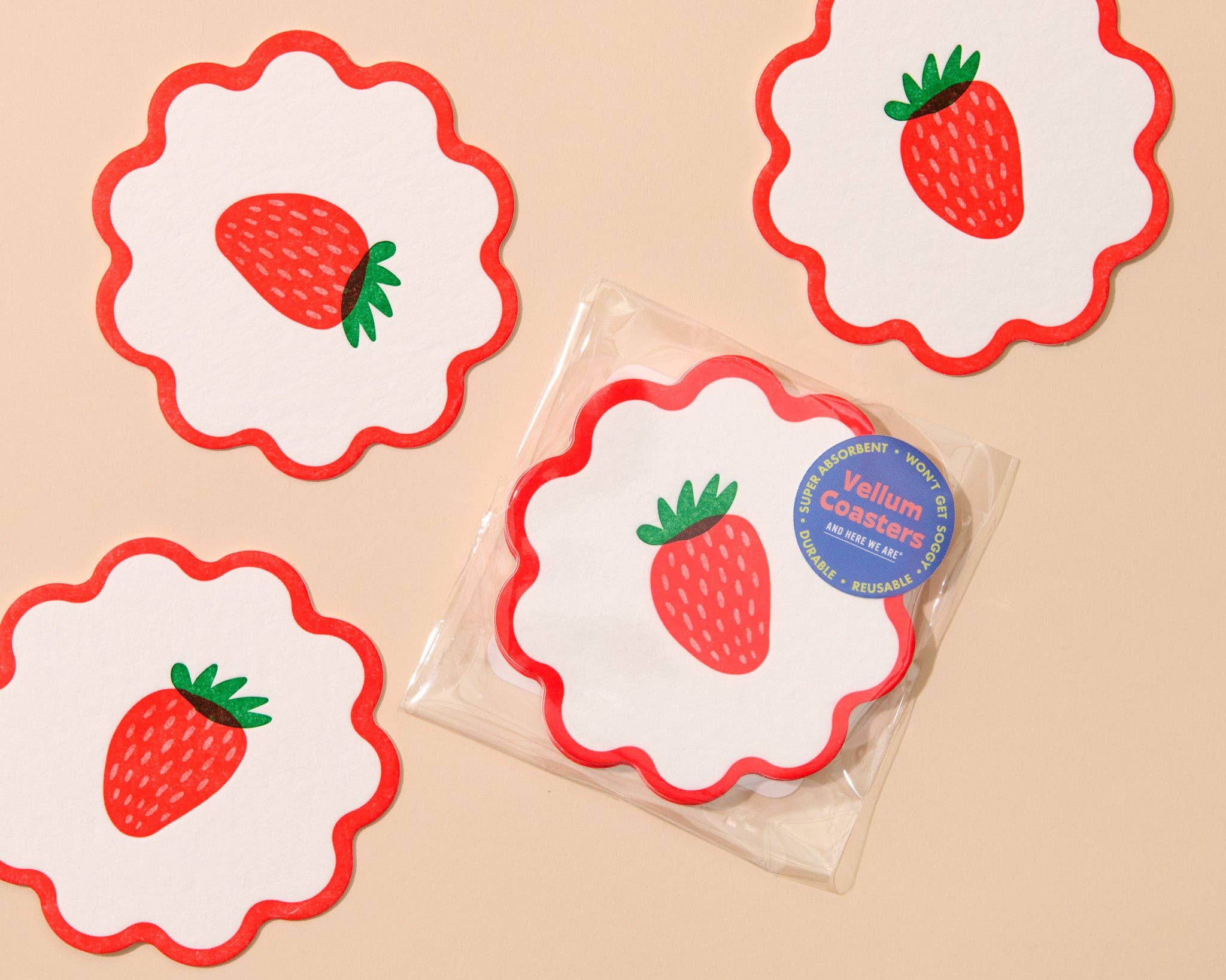 Reusable Strawberry Vellum Coasters