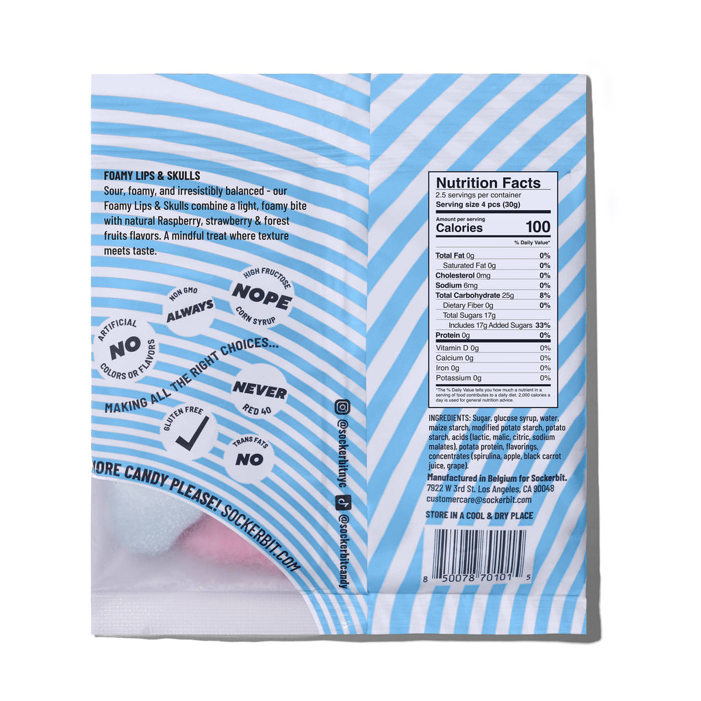 Sockerbit Foamy Lips & Skulls Swedish Candy Bag 2.8oz
