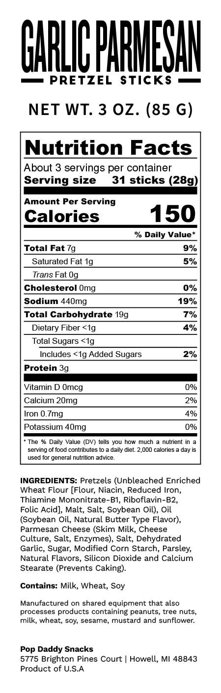 Pop Daddy Garlic Parmesan Pretzels Single Bag