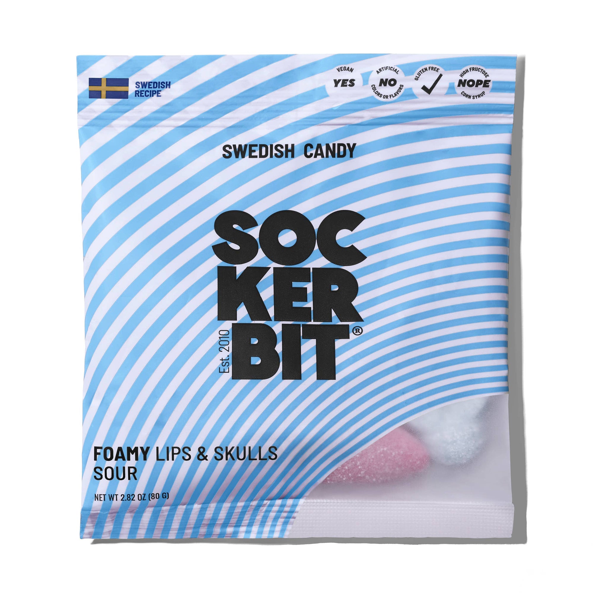 Sockerbit Foamy Lips & Skulls Swedish Candy Bag 2.8oz