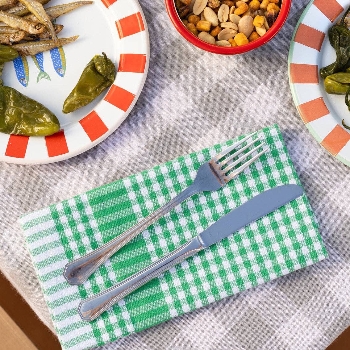 Green & White Gingham Cotton Napkins