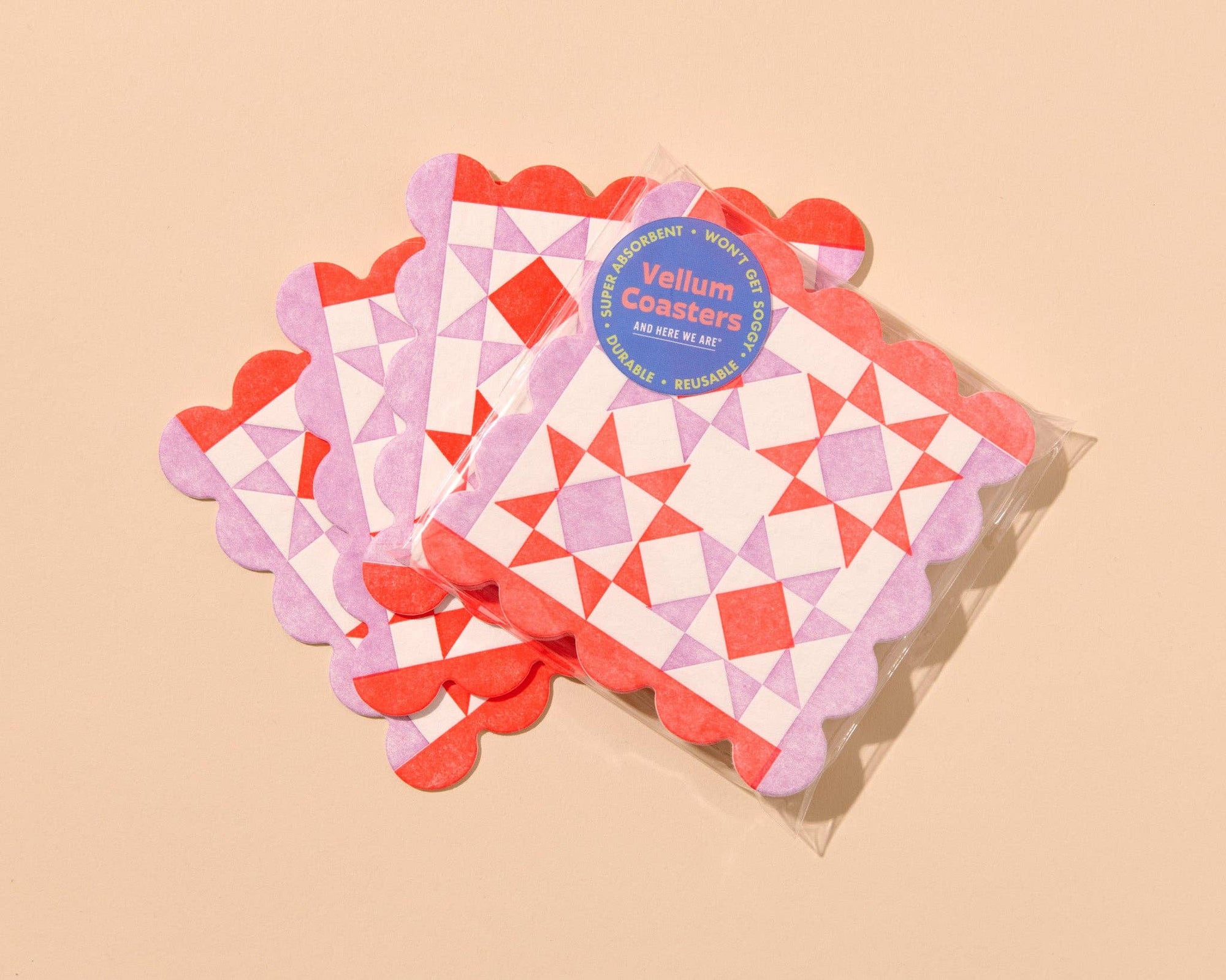 Coasters Mod Quilt Red/Pink