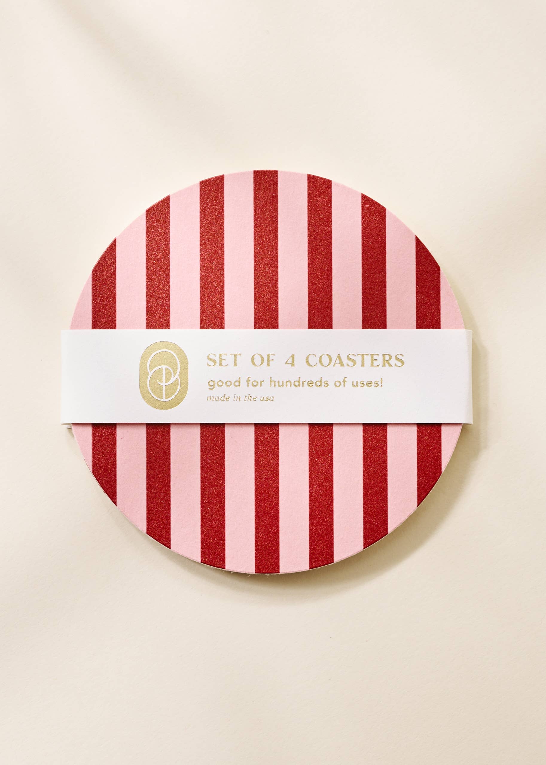 Pink and Maroon Striped Coaster
