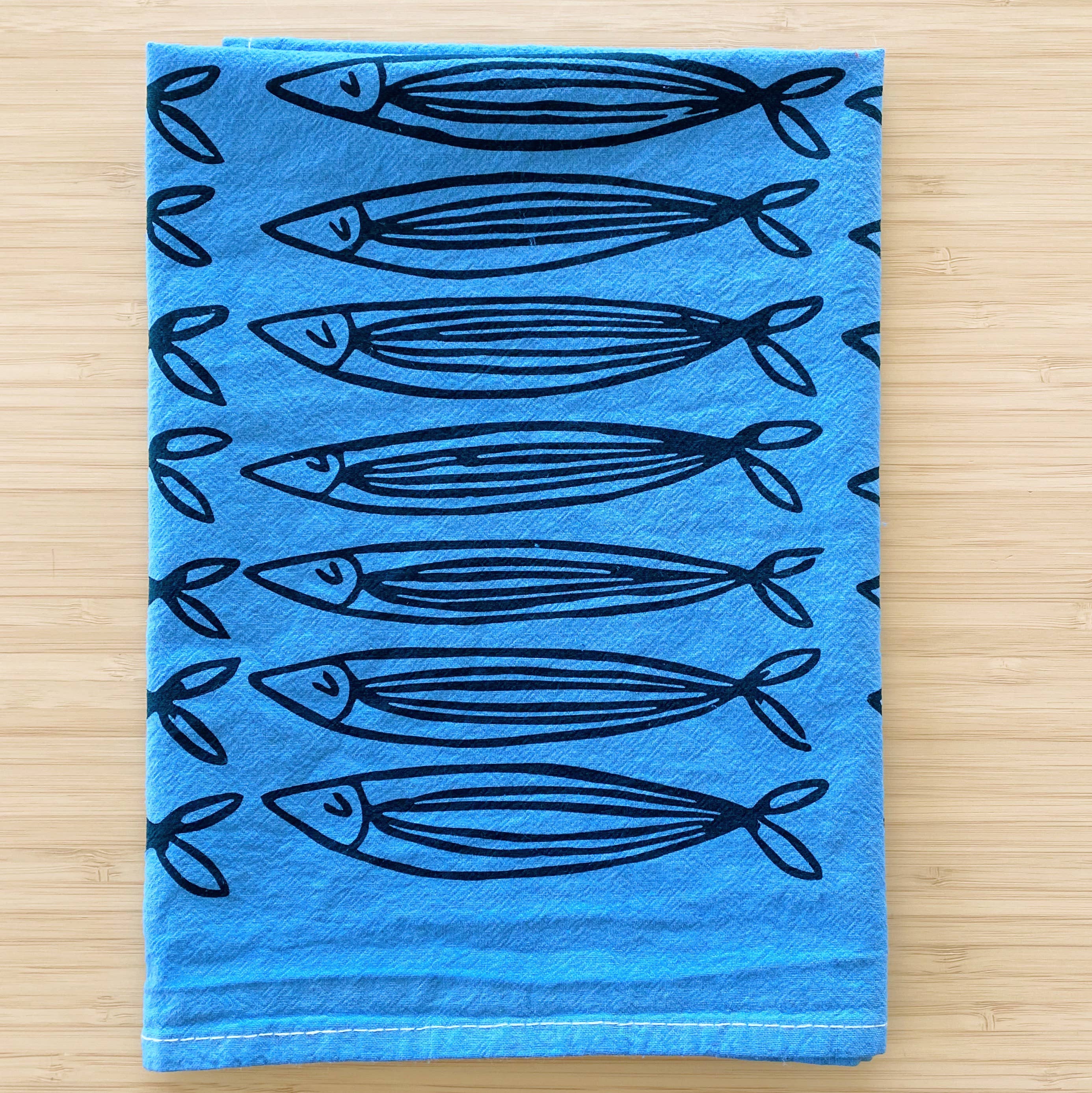 Blue Sardines Tea Towel