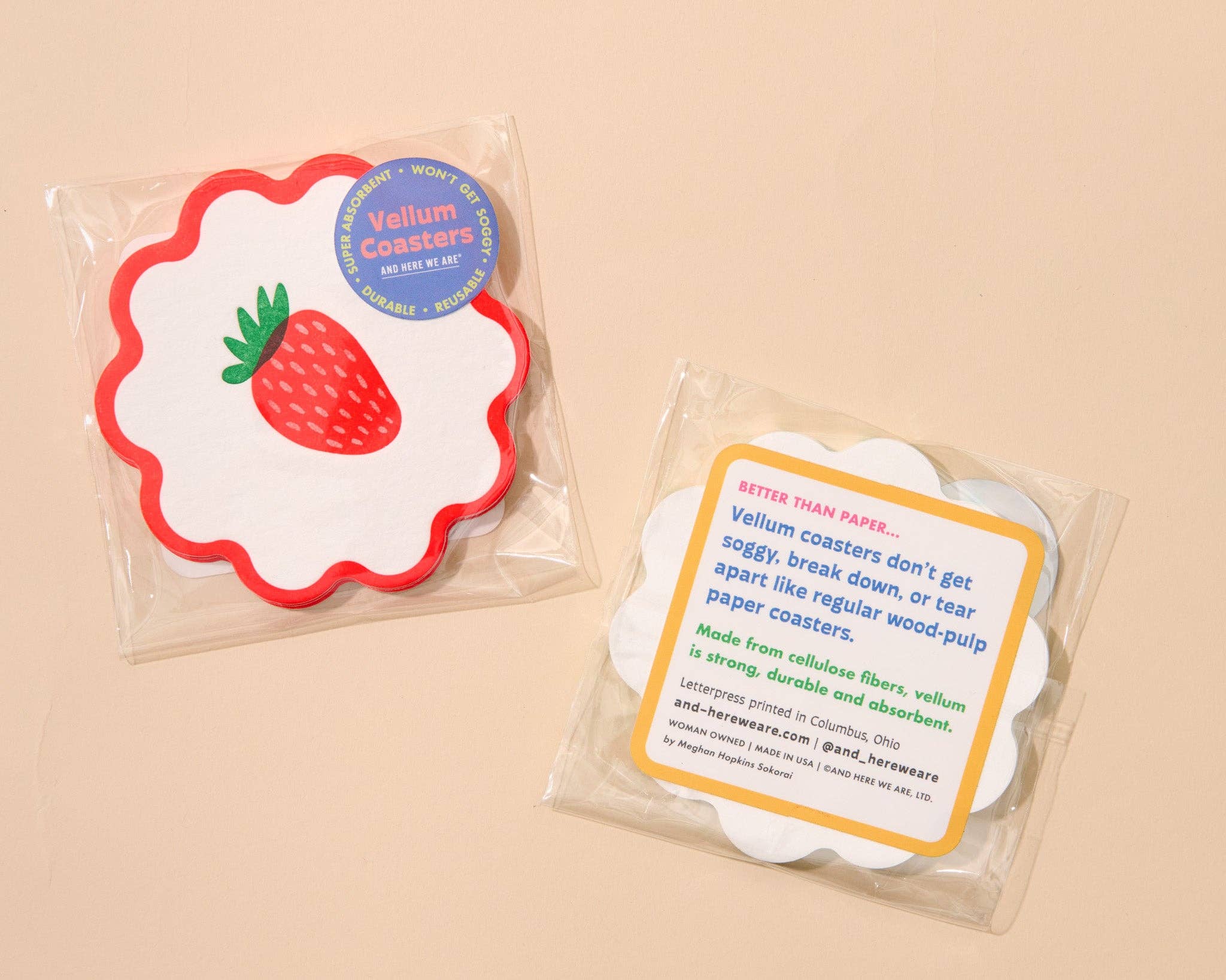 Reusable Strawberry Vellum Coasters