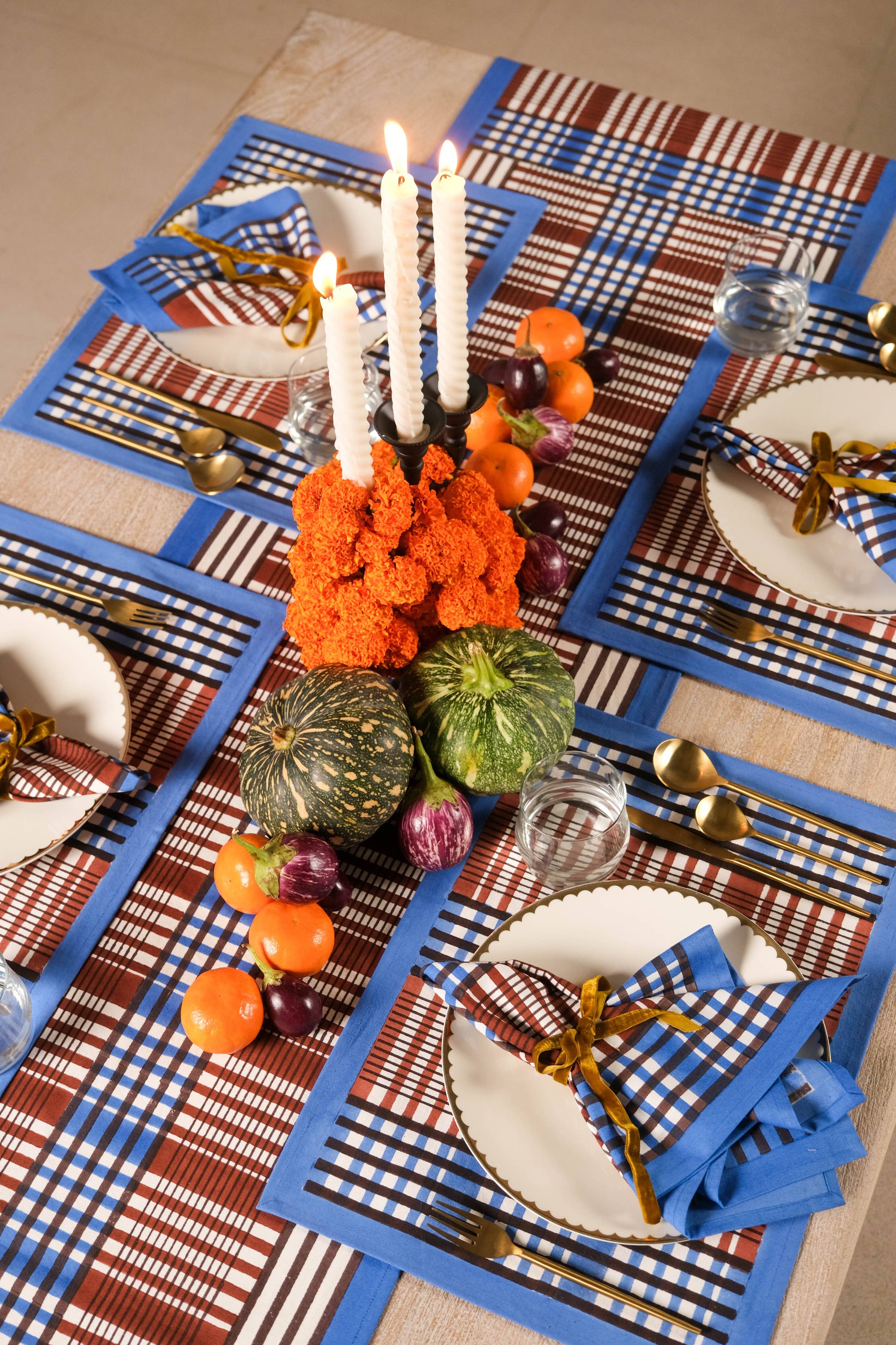 Inner Child Plaid Placemat in Brown and Blue